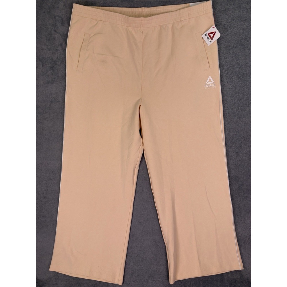 New Reebok Sweatpants Womens XXXL Pink Peach Pull On Wide Leg Relaxed